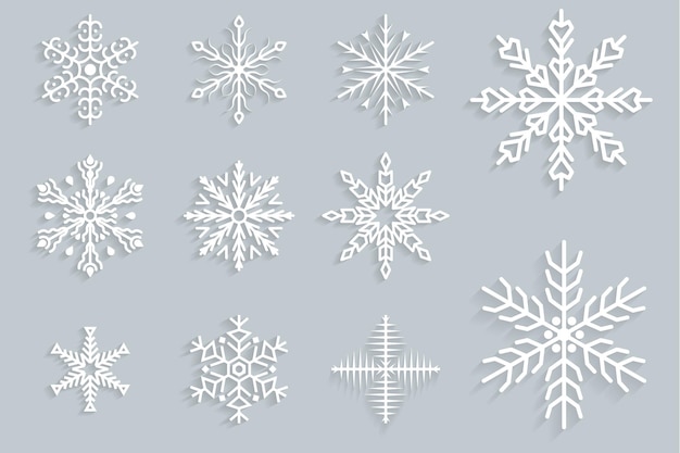 Establecer los copos de nieve en el estilo de dibujo para el diseño de invierno Navidad y tema de invierno icono de copo de nieve pintado