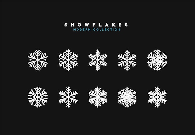 Establecer copos de nieve vectoriales. colección de decoración de invierno con copos de nieve. aislado sobre fondo negro