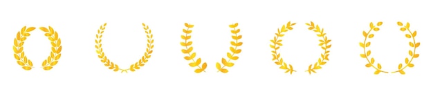 Establecer coronas de trigo y roble foliadas de laurel circular de silueta negra que representan un logro de premio
