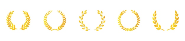 Establecer coronas de trigo y roble foliadas de laurel circular de silueta negra que representan un logro de premio