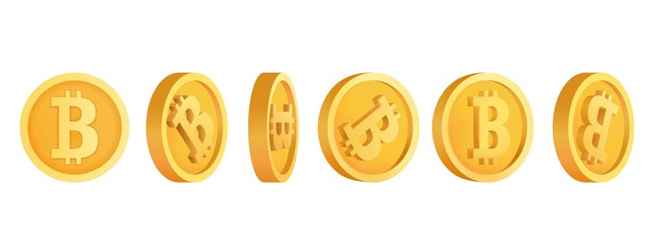 Vector establecer criptomoneda de volumen de bitcoin 3d para pagos electrónicos y cibernéticos transferencias de bitcoin 3d en línea en diferentes posiciones de monedas digitales ilustración vectorial aislada