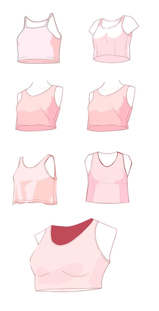 Establecer croptop simple y liso sin mangas vector de color rosa suave