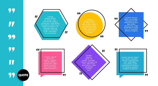 Establecer cuadros de mensajes de texto geométricos de diferentes formas Cuadro de cotización de color Bocadillo de diálogo Ilustración vectorial moderna
