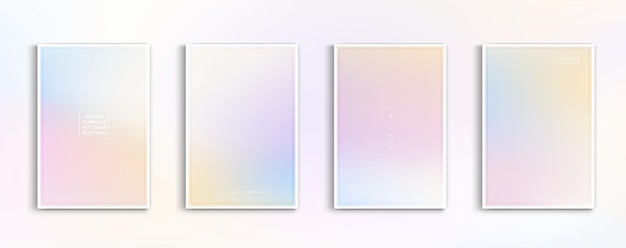 Establecer degradado holográfico pastel moderno arco iris fondo amarillo rosa verde púrpura naranja azul colores para conceptos de diseño fondos de pantalla presentaciones web e impresiones diseño vectorial