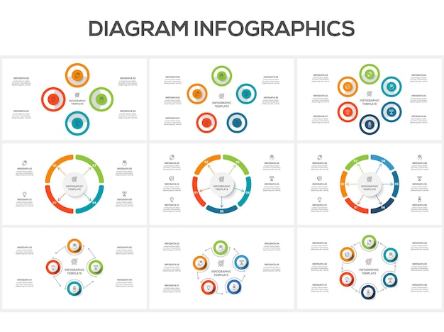 Establecer diagrama con 4 5 6 pasos opciones partes o procesos visualización de datos comerciales