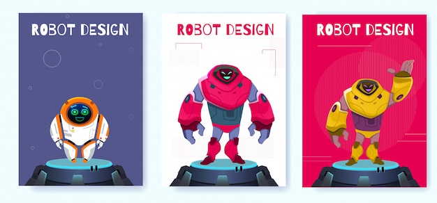 Establecer dibujos animados de diseño de cartel creativo robot de próxima generación