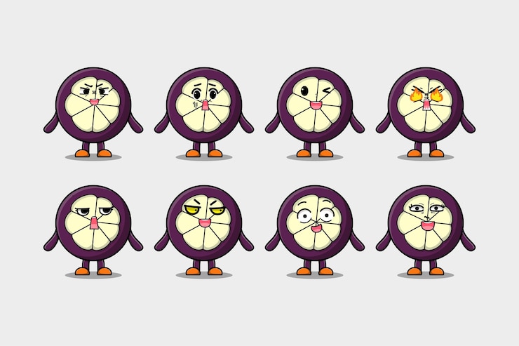 Vector establecer dibujos animados de mangostán kawaii con expresiones