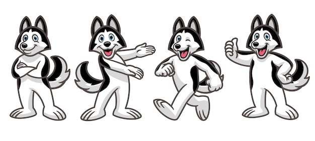 Establecer dibujos animados de personaje de mascota de perro husky