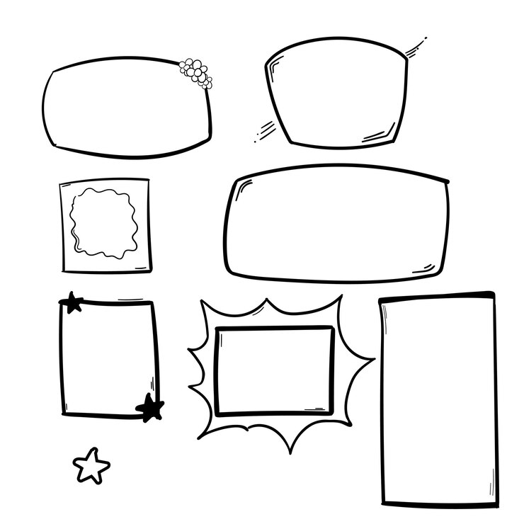 Vector establecer dibujos a mano en el cuadro de texto aislados por vectores en fondo blanco
