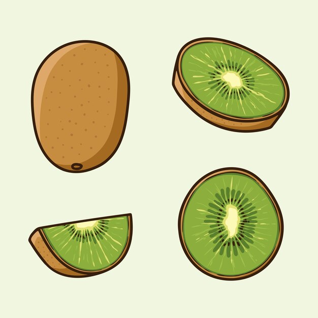 Vector establecer diferentes ángulos de kiwi vector de dibujos animados aislado