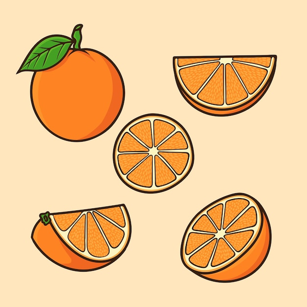 Establecer diferentes ángulos de vector de dibujos animados de fruta naranja aislado