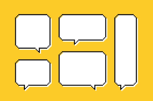 Establecer diferentes burbujas de voz de píxeles Cuadros de diálogo de mensajes de texto geométricos aislados sobre fondo transparente Ilustración vectorial moderna