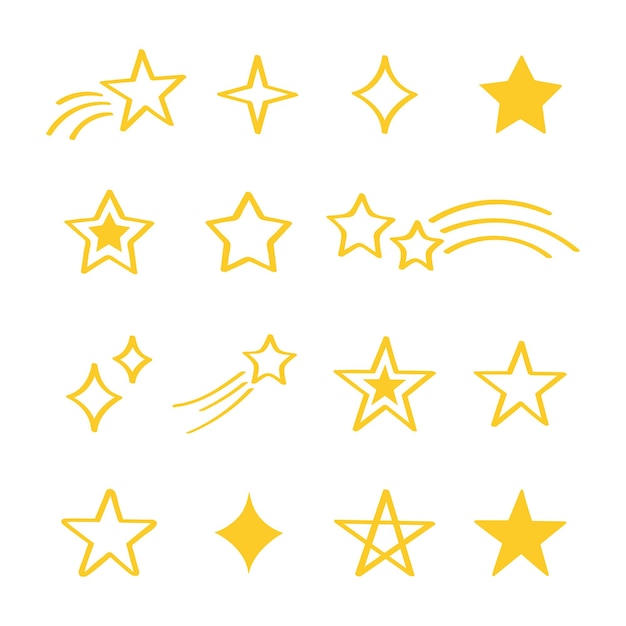 Establecer diferentes estrellas dibujadas a mano sobre fondo blanco Estilo Doodle Ilustración vectorial
