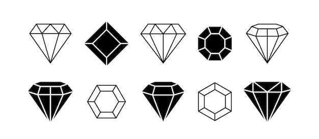 Establecer diferentes formas piedras preciosas Elementos de diseño de arte de línea de diamante Ilustración vectorial