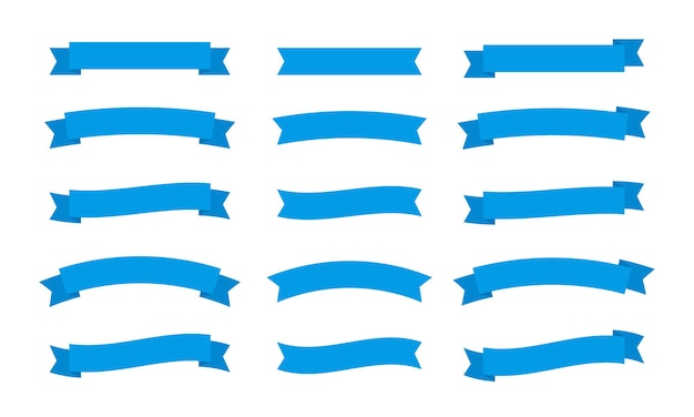 Establecer diferentes pancartas de cintas vectoriales planas aisladas sobre fondo blanco Tiras azules en estilo origami Diseño de ilustración vectorial