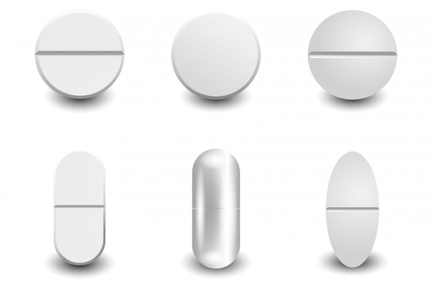 Establecer diferentes píldoras blancas realistas vector aislado