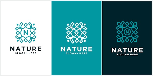 Establecer diseño de logotipo de ornamento de hoja de naturaleza simple Logotipo de flor