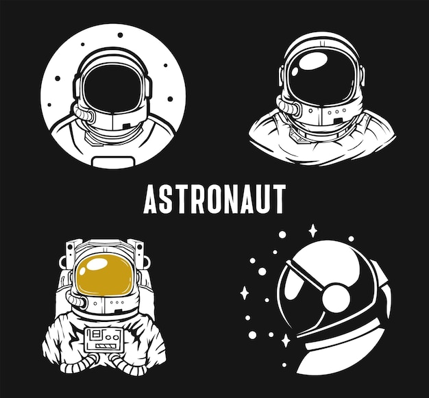 Vector establecer el diseño del logotipo vintage de astronauta para la marca