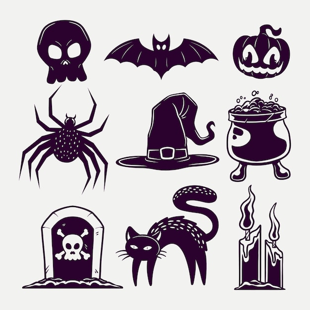 Vector establecer diseño de plantilla de elementos de halloween negro