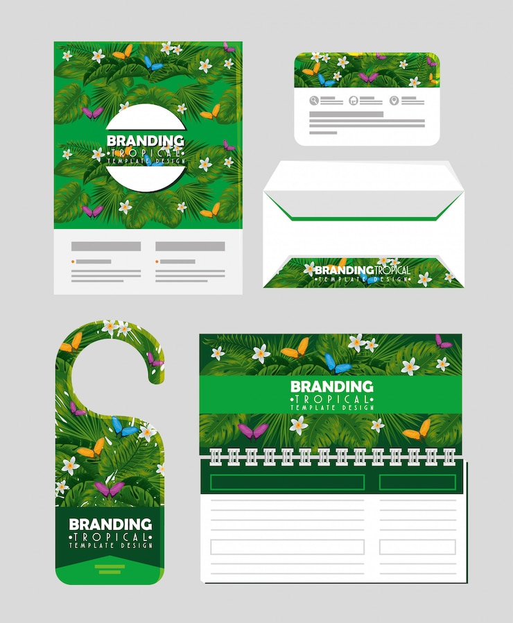 Vector establecer diseño de producto de marca tropical odf business