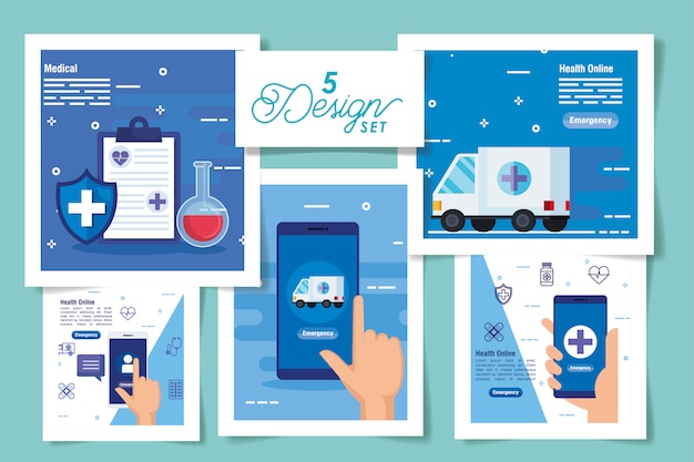 Establecer diseños de medicina en línea e iconos