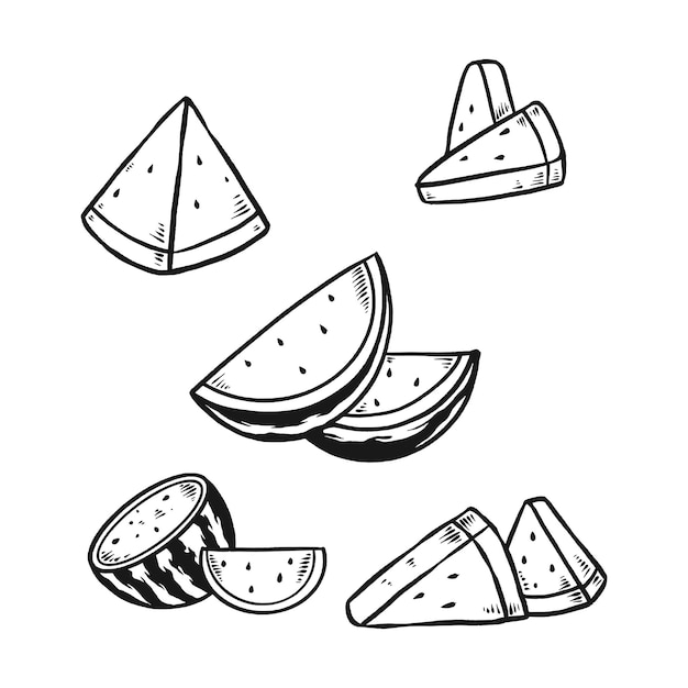 Establecer doodle sandía ilustración dibujada a mano