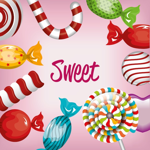 establecer dulces dulces y diseño de piruletas