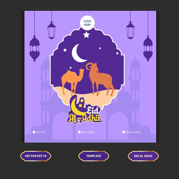 Establecer Eid al Adha Plantilla de publicación en redes sociales Idul Adha Tarjeta de felicitación Ilustración vectorial con vector