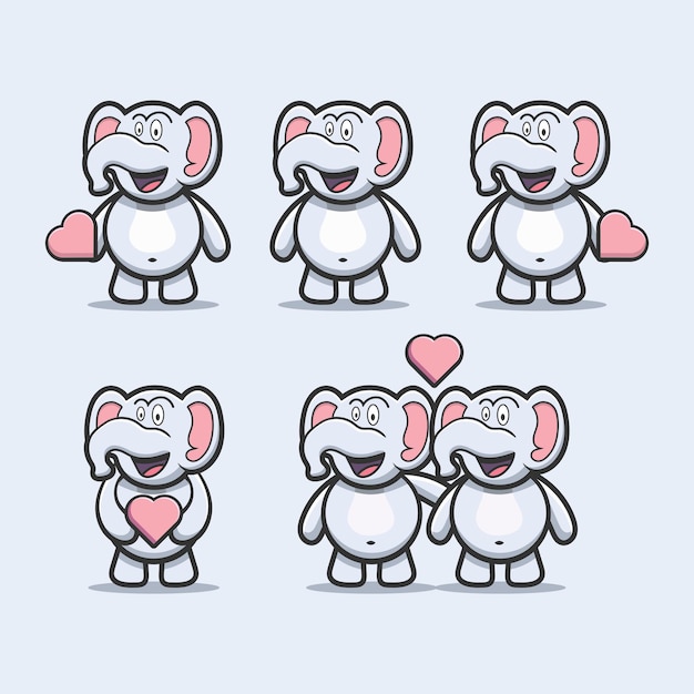 Establecer elefante de dibujos animados y amor