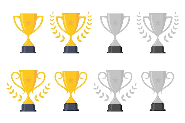 Establecer elemento de diseño de copa de trofeo de icono simple