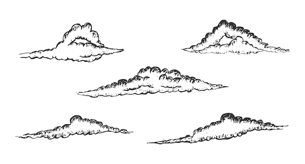 Vector establecer elemento de doodle de nubes de boceto dibujado a mano