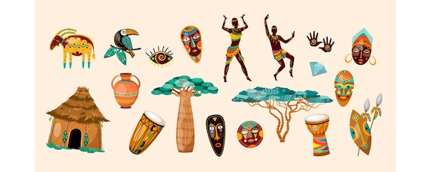 Establecer elementos de África símbolos personas animales
