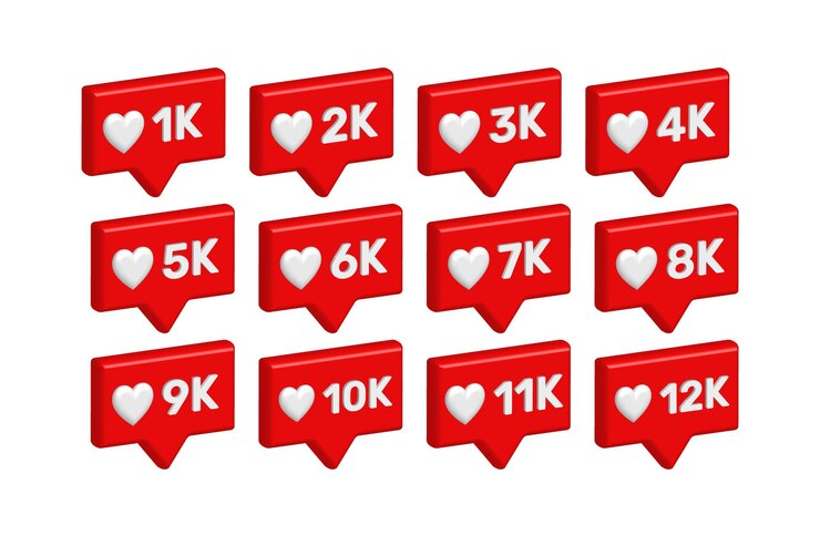 Vector establecer elementos de icono 3d de 1k a 12k seguidores para el vector de ilustración de banner de redes sociales