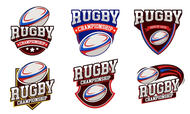 Vector establecer el emblema del diseño de la placa del logotipo de rugby
