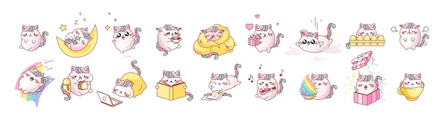 Establecer emociones kawaii lindo gato