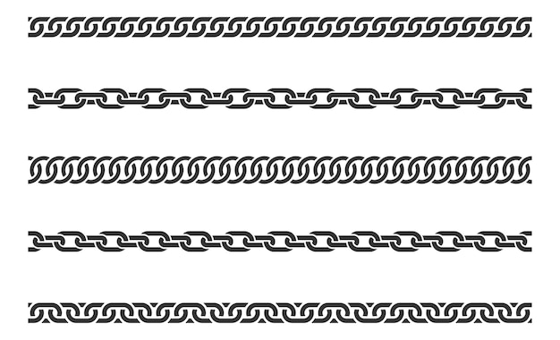 Establecer eslabón de cadena sin costuras Diferentes cadenas silueta blanco y negro aislado en elementos de diseño de línea Chainlet de fondo
