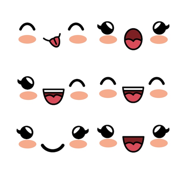 establecer expresión facial kawaii fondo blanco