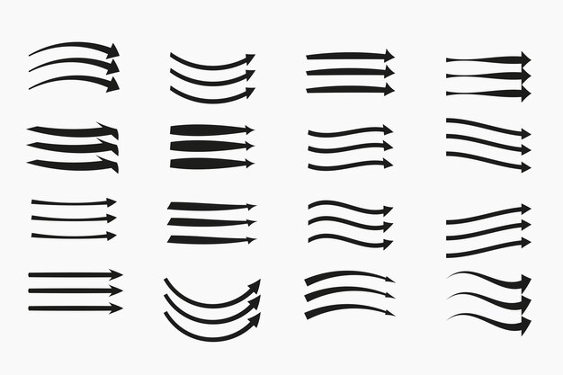 Establecer flechas planas diferentes sobre fondo blanco