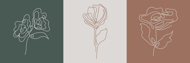 establecer flores ilustración creativa estilo de arte de línea minimalista