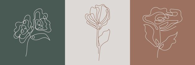 establecer flores ilustración creativa estilo de arte de línea minimalista