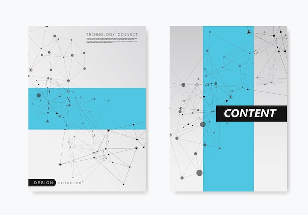 Establecer folletos conectar líneas. Fondo geométrico. Diseño de plantillas de sitios web. Diseño de estilo minimalista. Documento corporativo. Arte geométrico. Folleto, libro, plantilla de revista. Tarjeta de visita.