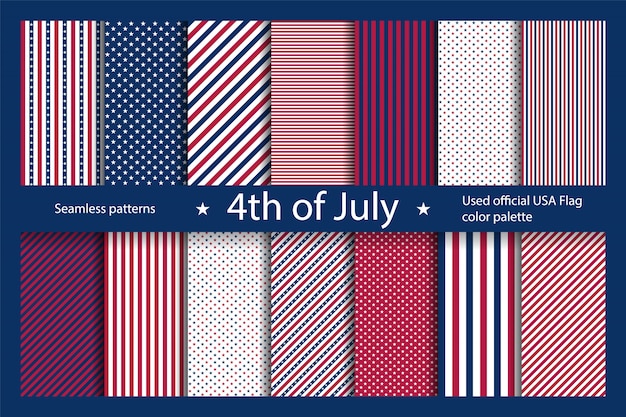 Establecer fondo de Estados Unidos con elementos de la bandera estadounidense. Resumen de patrones sin fisuras para el día de la independencia.