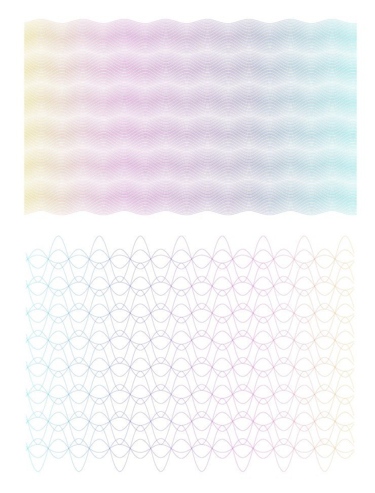 Vector establecer fondo lineal color del arco iris suave elementos de diseño líneas poligonales guilloché capa protectora para la plantilla de billetes, diplomas y certificados ilustración vectorial eps 10