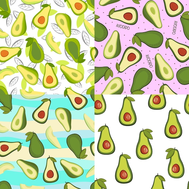 Establecer fondo transparente de vector con rodajas de aguacate en un fondo diferente