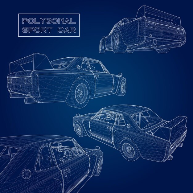 Establecer fondo de vector de concepto creativo abstracto de modelo de coche 3d. Coche deportivo.