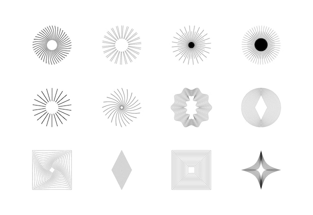 Establecer formas geométricas boho sol rombo líneas vectoriales cuadradas