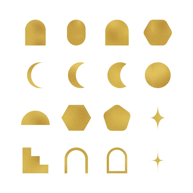 Establecer formas geométricas de doodle de hoja de oro boho Ilustración de vector moderno