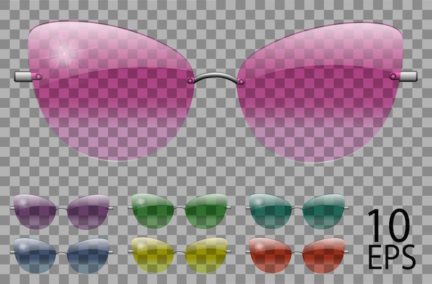 Establecer gafas.Forma de ojo de gato de mariposa.Transparente color diferente.Gafas de sol.3d graphics.pink azul violeta amarillo rojo verde.unisex mujeres hombres