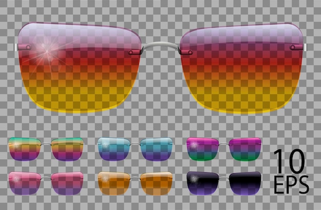 Establecer gafas.Forma trapezoidal.transparente color diferente.Gafas de sol.3d graphics.rainbow camaleón rosa azul violeta amarillo rojo verde naranja negro.unisex mujeres hombres