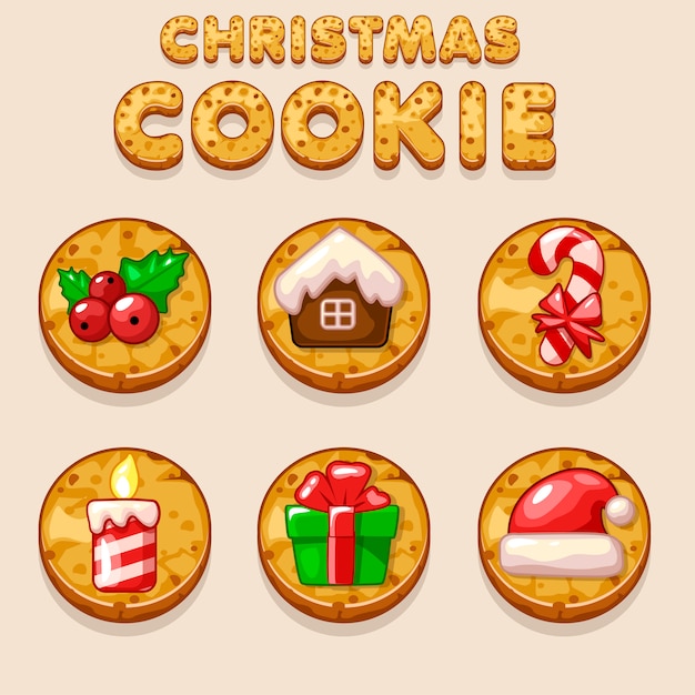 Establecer galletas de navidad de dibujos animados, iconos de comida de galletas